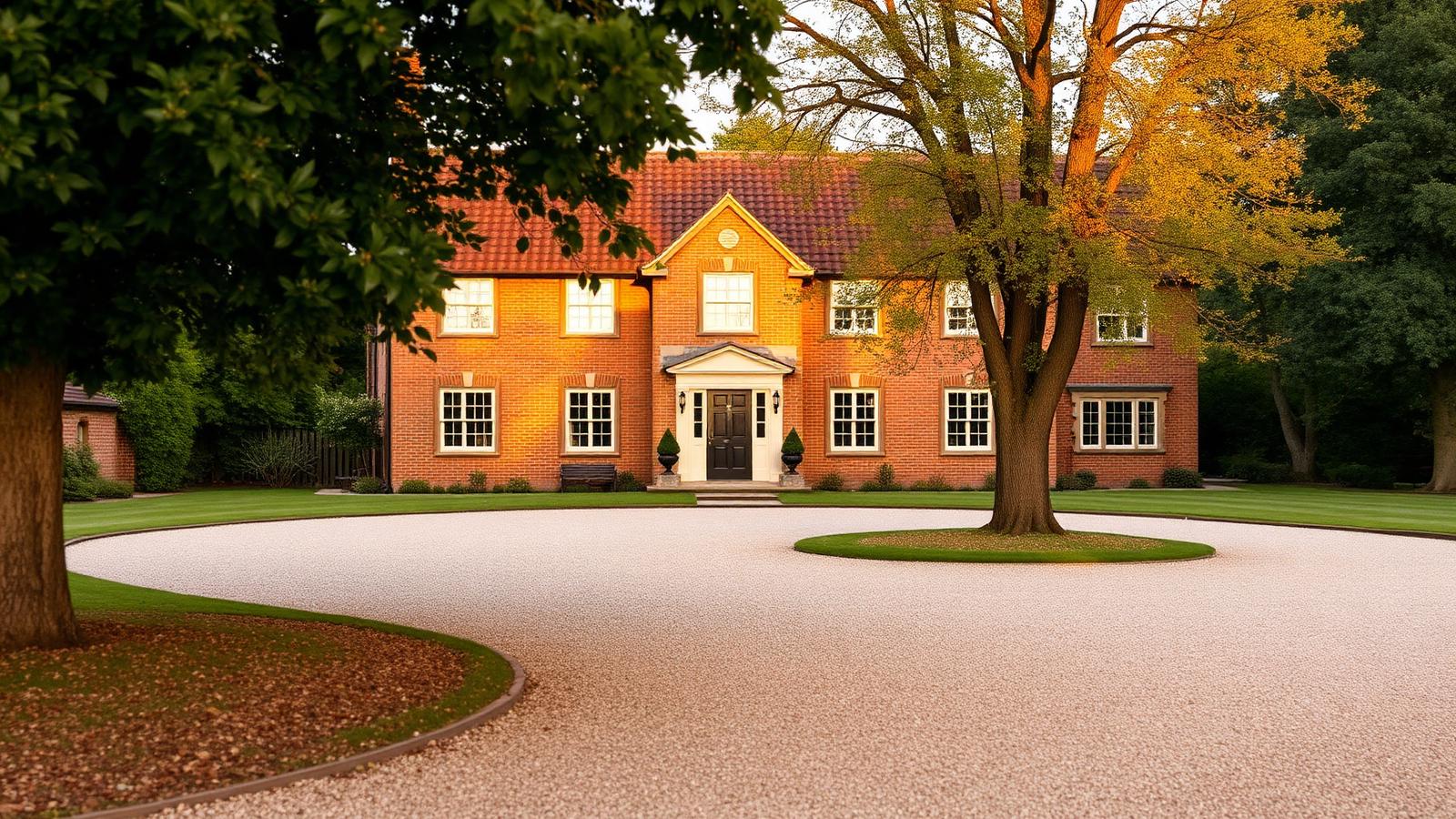 Tree-lined lane leading to a large private house in the Surrey Hills